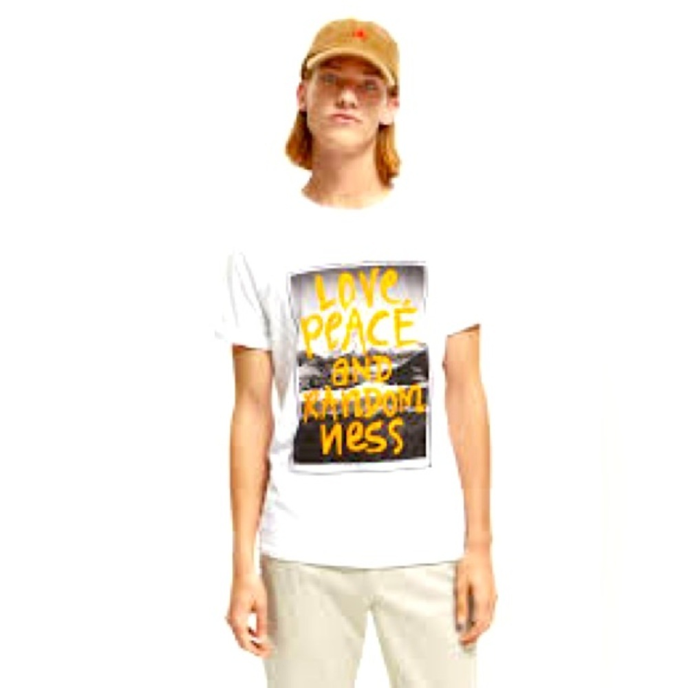 Scotch & Soda Amsterdam “Love, Peace, and Randomness” White T Shirt Size Small